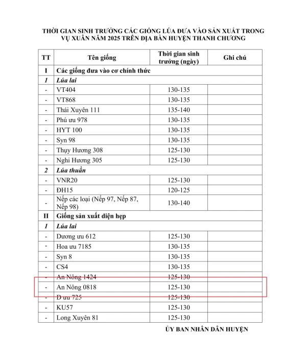 An Nông 0818 được UBND hướng dẫn chỉ đạo sản xuất vụ Xuân 2025